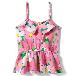 Pine Kids Cotton Knit Sleeveless Top with Floral Print & Frill Detailing - Pink