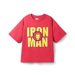 Pine Kids Marvel Single Jersey Knit Drop Shoulder Half Sleeves Oversized T-Shirt with Iron Man Graphics - Red