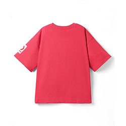 Pine Kids Marvel Single Jersey Knit Drop Shoulder Half Sleeves Oversized T-Shirt with Iron Man Graphics - Red
