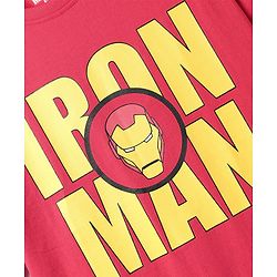 Pine Kids Marvel Single Jersey Knit Drop Shoulder Half Sleeves Oversized T-Shirt with Iron Man Graphics - Red