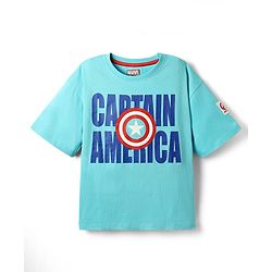 Pine Kids Marvel Single Jersey Knit Half Sleeves Oversized  Drop Shoulder T-Shirt With Avengers-Captain America Graphics And Badge Detailing - Light Blue