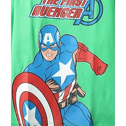 Pine Kids Marvel Single Jersey Knit Half Drop Shoulder Sleeves Oversized T-Shirt with Captain America Graphics - Green