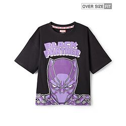 Pine Kids Marvel Single Jersey Knit Oversized Half Sleeves Drop Shoulder T-Shirt With Avengers Black Panther Graphics And Badge Detailing - Black