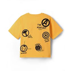 Pine Kids Marvel  Single Jersey Knit Oversized Half Sleeves Drop Shoulder T-Shirt With Front And Back Avengers Graphics - Yellow