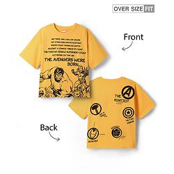 Pine Kids Marvel  Single Jersey Knit Oversized Half Sleeves Drop Shoulder T-Shirt With Front And Back Avengers Graphics - Yellow