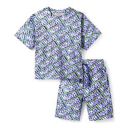 Pine Kids Marvel  Single Jersey Knit Half Sleeves Co-Ord  Oversized Drop Shoulder And Shorts Night Suit With Avengers Print - Blue