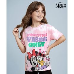 Pine Kids Disney Single Jersey Knit Half Drop Shoulder Sleeves Tie & Dye Oversized T-Shirt with Minnie Mouse Graphics - Pink