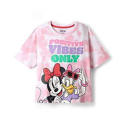 Pine Kids Disney Single Jersey Knit Half Drop Shoulder Sleeves Tie & Dye Oversized T-Shirt with Minnie Mouse Graphics - Pink