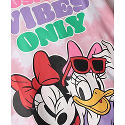Pine Kids Disney Single Jersey Knit Half Drop Shoulder Sleeves Tie & Dye Oversized T-Shirt with Minnie Mouse Graphics - Pink