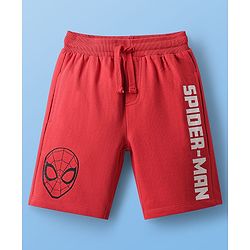Pine Kids Marvel Single Jersey Knit Half Drop Shoulder Sleeves Oversized T-Shirt & Shorts Set With Spider- Man Graphics - White & Red