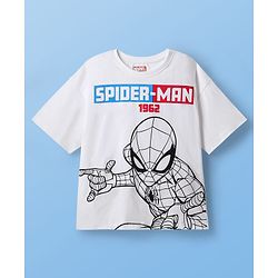 Pine Kids Marvel Single Jersey Knit Half Drop Shoulder Sleeves Oversized T-Shirt & Shorts Set With Spider- Man Graphics - White & Red