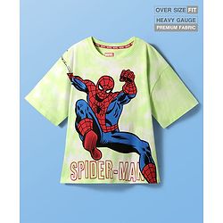 Pine Kids Marvel Single Jersey Knit Half Drop Shoulder Sleeves Oversized Tie & Dye T-Shirt with Spider Man Graphics - Light Green