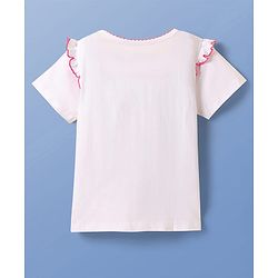 Pine Kids Cotton Knit Half Sleeves Top With Doll Print & Frill Detailing - White