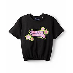 Pine Kids Cotton Knit Half Sleeves Top with Text Print - Black