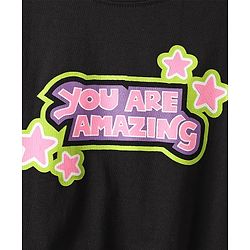 Pine Kids Cotton Knit Half Sleeves Top with Text Print - Black