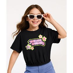 Pine Kids Cotton Knit Half Sleeves Top with Text Print - Black
