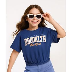 Pine Kids Cotton Knit Half Sleeves Top with Text Print - Navy Blue