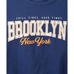 Pine Kids Cotton Knit Half Sleeves Top with Text Print - Navy Blue