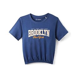 Pine Kids Cotton Knit Half Sleeves Top with Text Print - Navy Blue