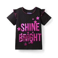 Pine Kids Cotton Knit Half Sleeves Top with Text Foil Print - Black