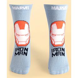 Pine Kids Marvel Knit Antibacterial Socks With Stripes & Avengers Graphics Pack Of 3 - Orange Light Blue & Grey