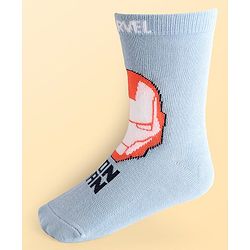 Pine Kids Marvel Knit Antibacterial Socks With Stripes & Avengers Graphics Pack Of 3 - Orange Light Blue & Grey