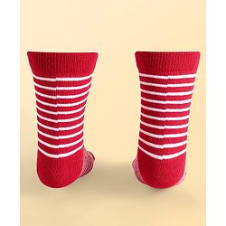 Pine Kids Disney Knit Antibacterial Socks With Stripes & Mickey Mouse Graphics Pack Of 3 - Red Light Blue & White