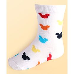 Pine Kids Disney Knit Antibacterial Socks With Stripes & Mickey Mouse Graphics Pack Of 3 - Red Light Blue & White