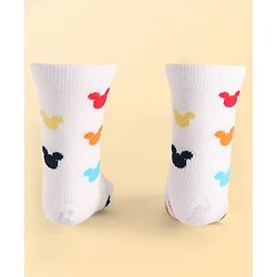 Pine Kids Disney Knit Antibacterial Socks With Stripes & Mickey Mouse Graphics Pack Of 3 - Red Light Blue & White