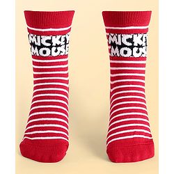 Pine Kids Disney Knit Antibacterial Socks With Stripes & Mickey Mouse Graphics Pack Of 3 - Red Light Blue & White