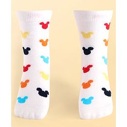 Pine Kids Disney Knit Antibacterial Socks With Stripes & Mickey Mouse Graphics Pack Of 3 - Red Light Blue & White