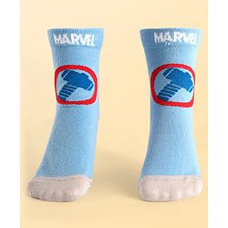 Pine Kids Marvel Knit Antibacterial Socks With Avengers Graphics Pack Of 3 - Green Light Blue & White
