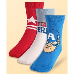 Pine Kids Marvel Knit Antibacterial Socks With Avengers Graphics Pack Of 3 - Red Blue & White