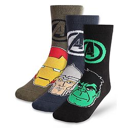 Pine Kids Marvel Knit Antibacterial Socks With Avengers Graphics Pack Of 3 -  Black Navy Blue & Brown