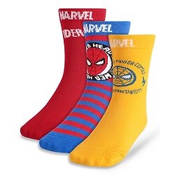 Pine Kids Knit Antibacterial Socks With Spider Man Graphics Pack Of 3 - Red Yellow & Blue
