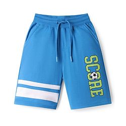 Pine Kids Looper Knit Knee Length Shorts with Soccer Text Print - Blue & White