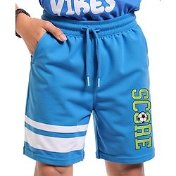 Pine Kids Looper Knit Knee Length Shorts with Soccer Text Print - Blue & White