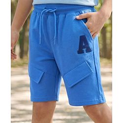 Pine Kids Looper Knit Knee Length Shorts with Patch Detailing - Blue