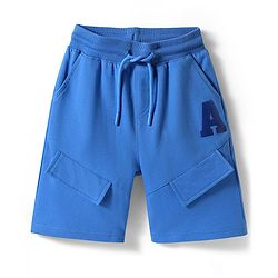 Pine Kids Looper Knit Knee Length Shorts with Patch Detailing - Blue