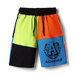 Pine Kids Looper Knit Knee Length Cut & Sew Shorts With Text Print - Multicolour
