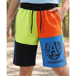 Pine Kids Looper Knit Knee Length Cut & Sew Shorts With Text Print - Multicolour
