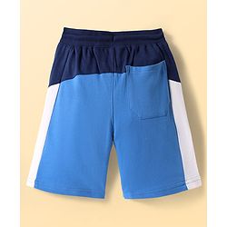 Pine Kids Looper Knit Knee Length Cut & Sew Shorts with Text Print - Blue