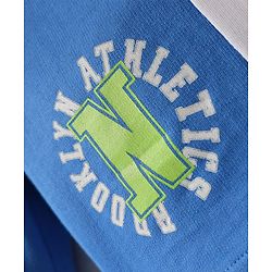 Pine Kids Looper Knit Knee Length Cut & Sew Shorts with Text Print - Blue