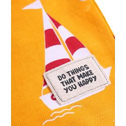 Pine Kids Looper Knit Above Knee Length Shorts With Boat Print - Golden