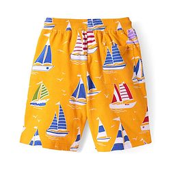 Pine Kids Looper Knit Above Knee Length Shorts With Boat Print - Golden