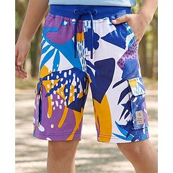 Pine Kids Looper Knit Above Knee Length Shorts with Abstract Print - Blue