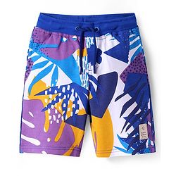 Pine Kids Looper Knit Above Knee Length Shorts with Abstract Print - Blue