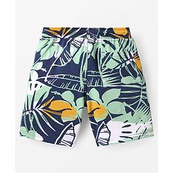 Pine Kids Looper Knit Above Knee Length Shorts with Tropical Theme Print - Navy Blue