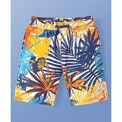 Pine Kids Looper Knit Above Knee Length Shorts with Tropical Print - Blue & Yellow