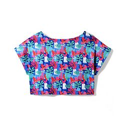 Pine Active Knit Half Sleeves Printed Crop Top With Inner Vest - Navy Blue